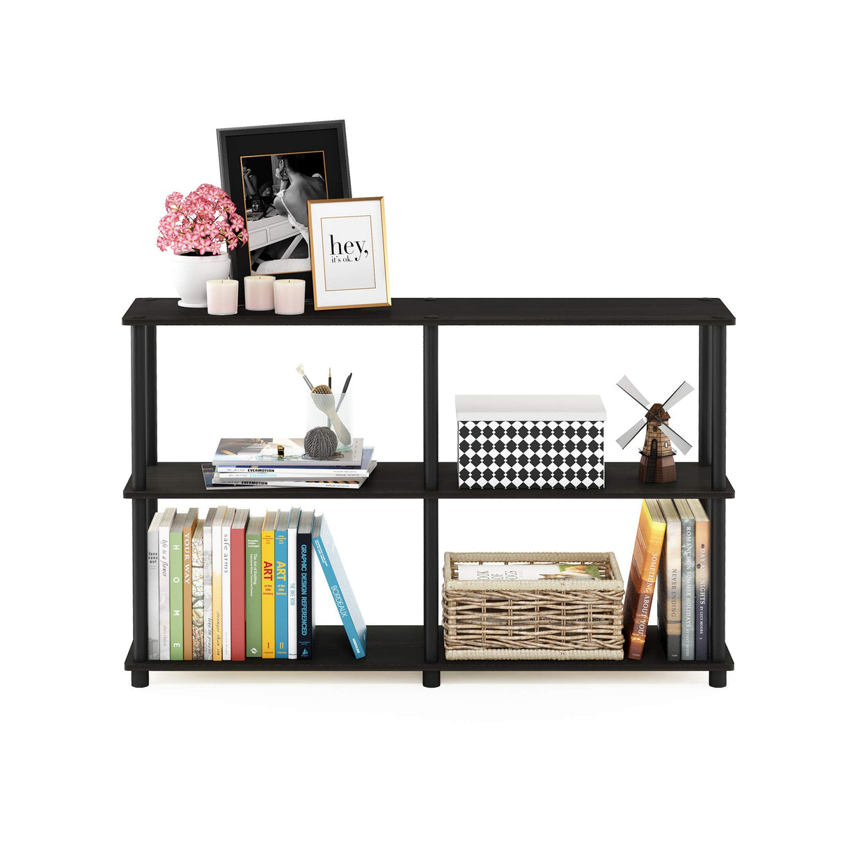 Furinno TURN-N-TUBE Storage Shelves, 3-Tier 47.4 Wide Book Shelf, Corner Shelf, Toolless Open Shelves, for Organization and Storage, Living Room, Garage, Home Office, Espresso Furinno