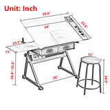 Roockky Adjustable Drafting Table, Multi-Functional Tilting Drawing Desk with Stool, Wood Painting Table Artist Desk for Home Office School, Brown-B Roockky