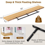 Oak Floating Shelves 72 Inch Long, 9.3" Deep Shelves Wall Mounted, 72"x9.3" Fireplace Mantel, Deep Storage Shelves for Home & Office, Rustic Large TV Stand - 9.3" D x 72" W x 1.5" H, 1 Pack Fun Memories