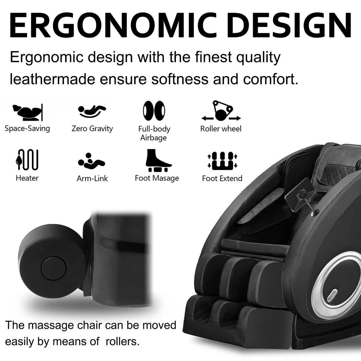 BILITOK Massage Chair with Zero Gravity, Full Body Massage Chair Recliner with Airbags, Heating, Bluetooth Speaker, Foot Roller, Touch Screen, Gold BILITOK