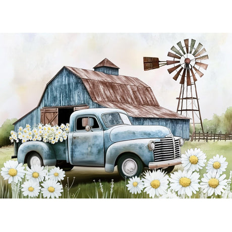 CEOVR Farmhouse Barn Diamond Art Kits for Adults, Vintage Truck 5D DIY Full Drill Diamond Painting Dots Windmill Gem Art, Adult Crafts Kits Arts and Crafts, Wall Decor for Home Office 16x12in CEOVR