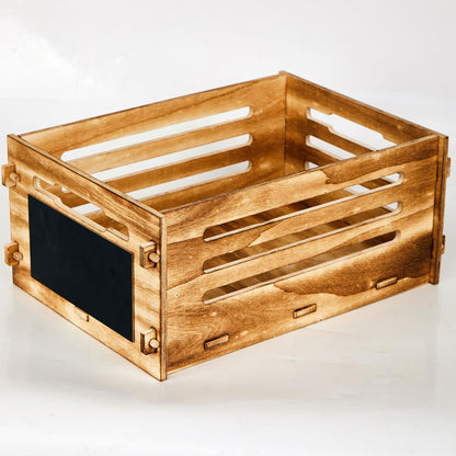 SUQANACY Decorative Wooden Crate Box Rustic Wood Basket for Display Storage Container Decorative Crate Wooden Boxes With Blackboard Potato Storage Box Vegetable Display Bins Wood Cube Storage