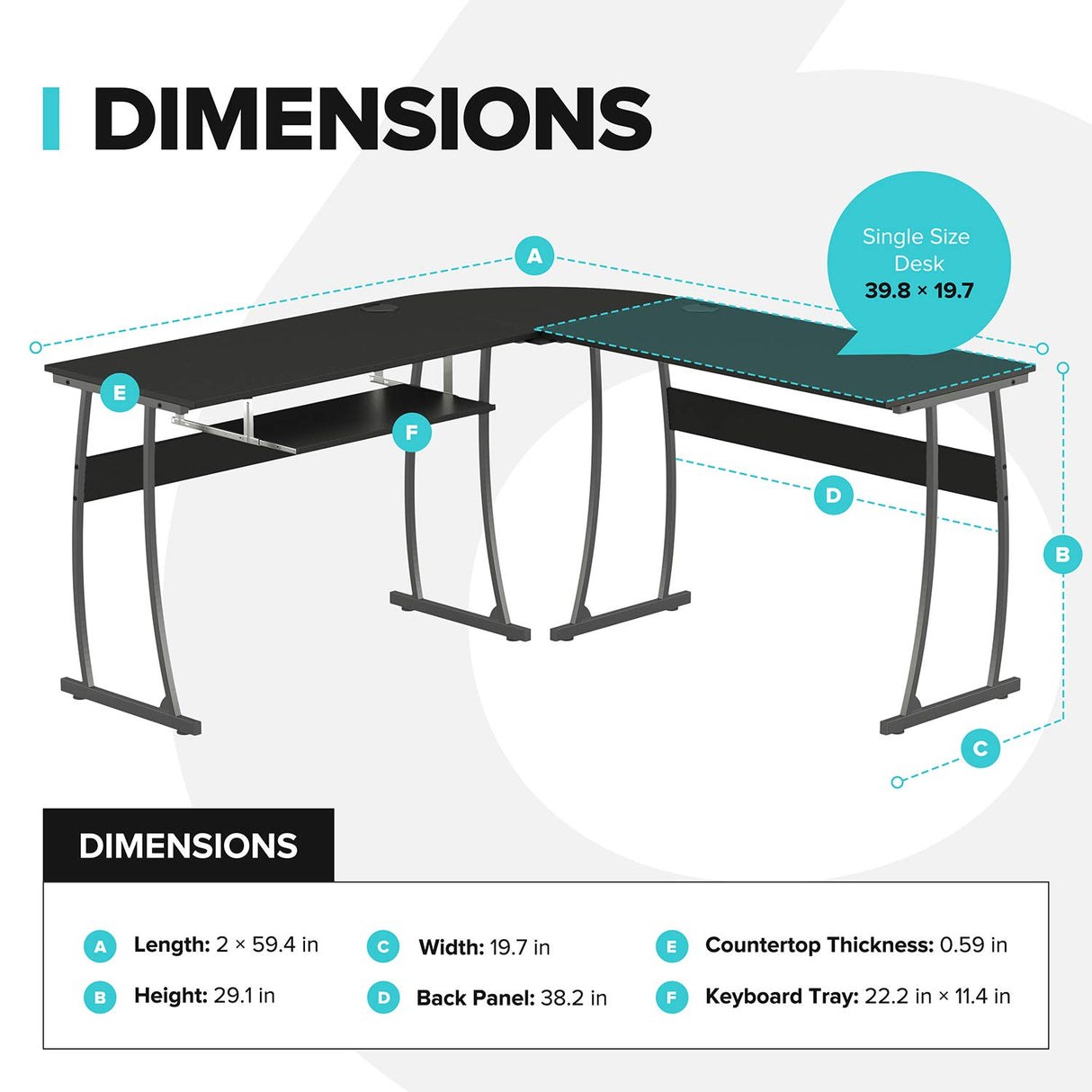 RIF6 L Shaped Modern Computer Home Office Gaming Desk with Keyboard Tray and Cable Management, Easy Assembly, Black RIF6