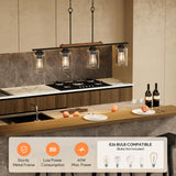 VONLUCE Dining Room Light Fixture Over Table, 4-Light Kitchen Island Lighting with Glass Shade and Adjustable Rods, Farmhouse Linear Chandelier Pendant Light for Kitchen Living Room, Matte Black VONLUCE