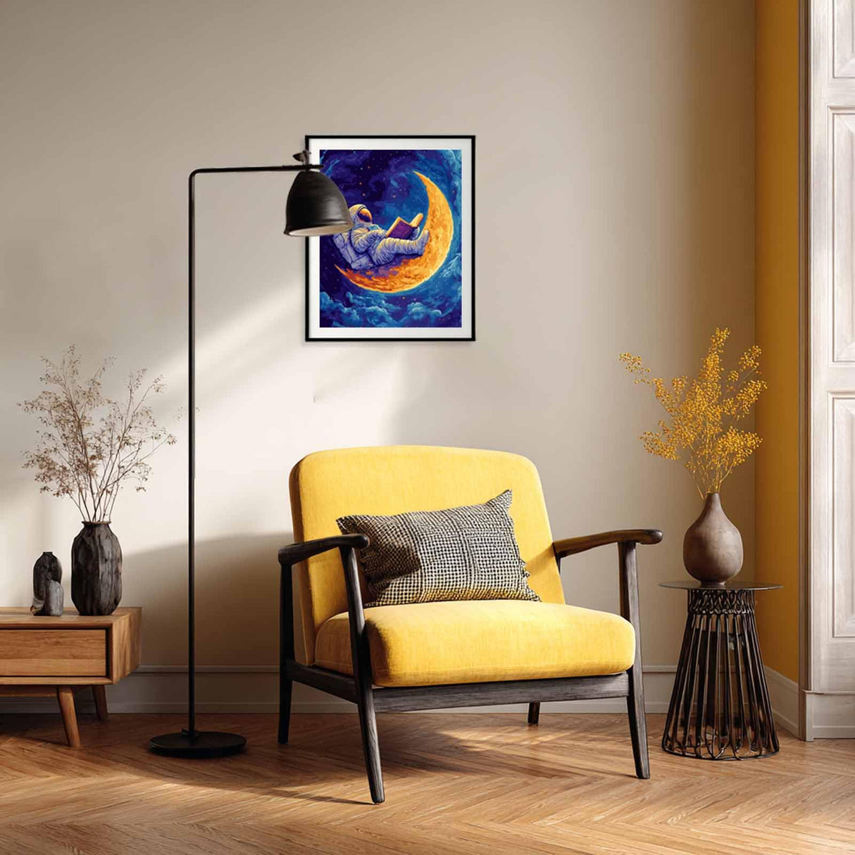 Cawpom Space Paint by Numbers Kit for Adults, Space Astronaut Paint by Number, Crescent Moon Wall Art, Astronaut Read Book Acrylic Painting, Fantasy Poster Home Wall Decor(16x20inch, No Frame) Cawpom