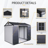 8x6 FT Outdoor Storage Shed, Resin Garden Shed with Thick Floor, Plastic Storage Shed with 2 Windows, Waterproof Outside Tool Shed with Lockable Hinged Doors for Backyard, Patio, Lawn, Black+White BNSPLY
