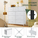 9-Drawer Dresser for Bedroom, Anti-Tip Tall Storage Organizer Chest of Drawers with Wooden Top and Metal Frame Fabric Bins for Closet, Living Room, Hallway, Entryway, White SageNest