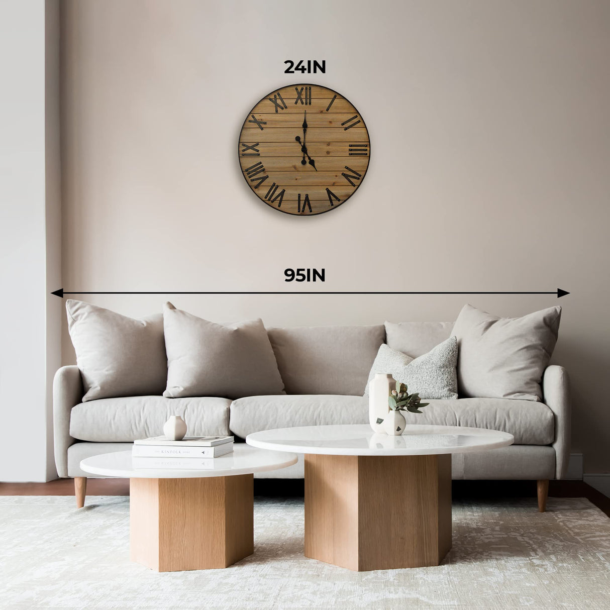 Wallcharmers Large Oversized Rustic Wall Clock, 24” | Handmade with Real Wood and Roman Numerals Wallcharmers
