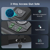 Gun Safe for Handgun Pistol Case - Biometric Quick Access Pistol Safe with Wireless Charging for Watch & Phone, 3-in-1 Fingerprint Keypad Key Lock Gun Box for Home Nightstand Bedside GODELAIF