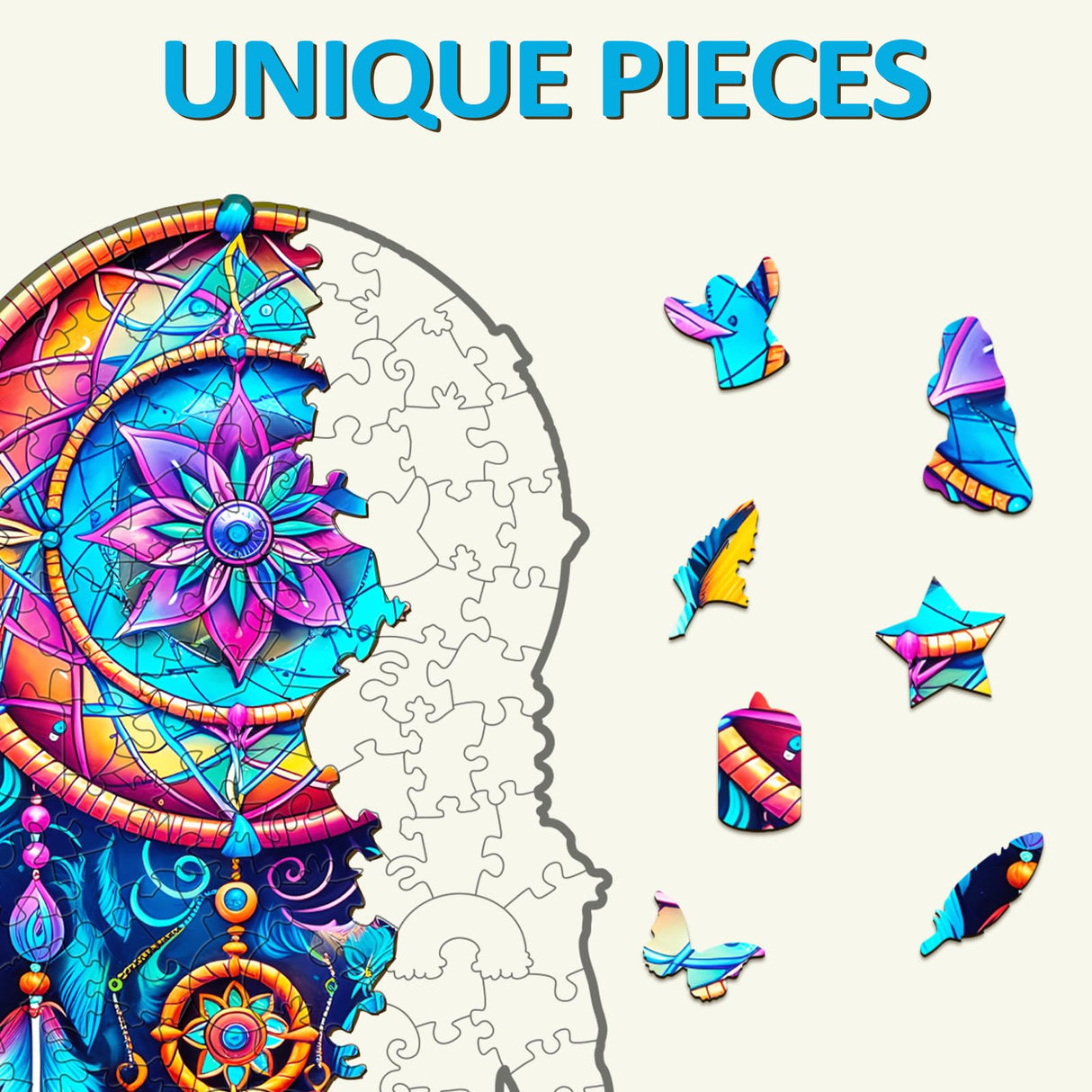 masseruon Mandala Puzzles for Adults, 190 Piece Puzzles for Adults-Mandala Dream Catcher(L,14.2x7.4inches), Unique Round Jigsaw Puzzles, Creative Colorful Shaped Puzzles masseruon