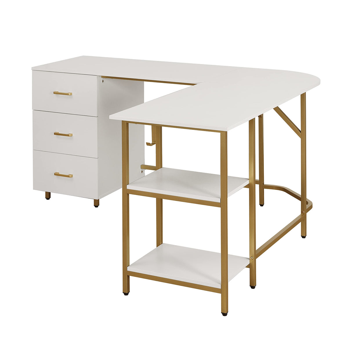 Techni Mobili L Shaped Desk - Two-Toned Computer Desk with Drawers & Storage Shelves - Simple Modern Furniture & Home Office Space Corner Table for Work & Writing Techni Mobili