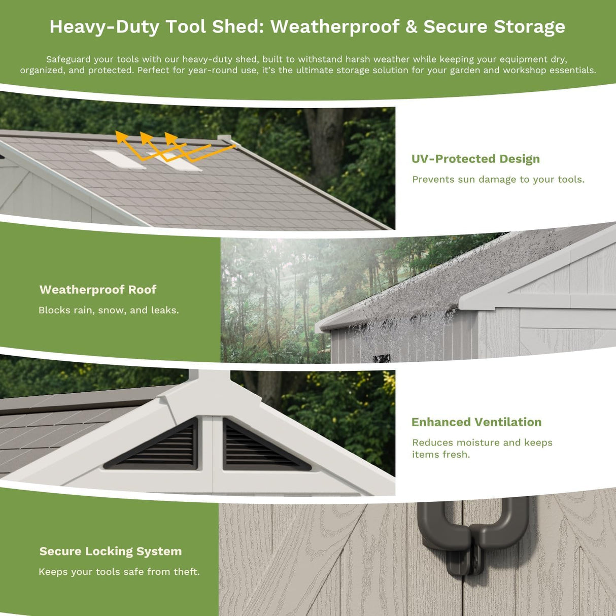 Patiowell 10 x 8 FT Outdoor Storage Shed, Plastic Shed with Floor and Skylight, Resin Storage Shed with Four-Window and Lockable Door for Garden, Patio, Backyard, Beige Patiowell