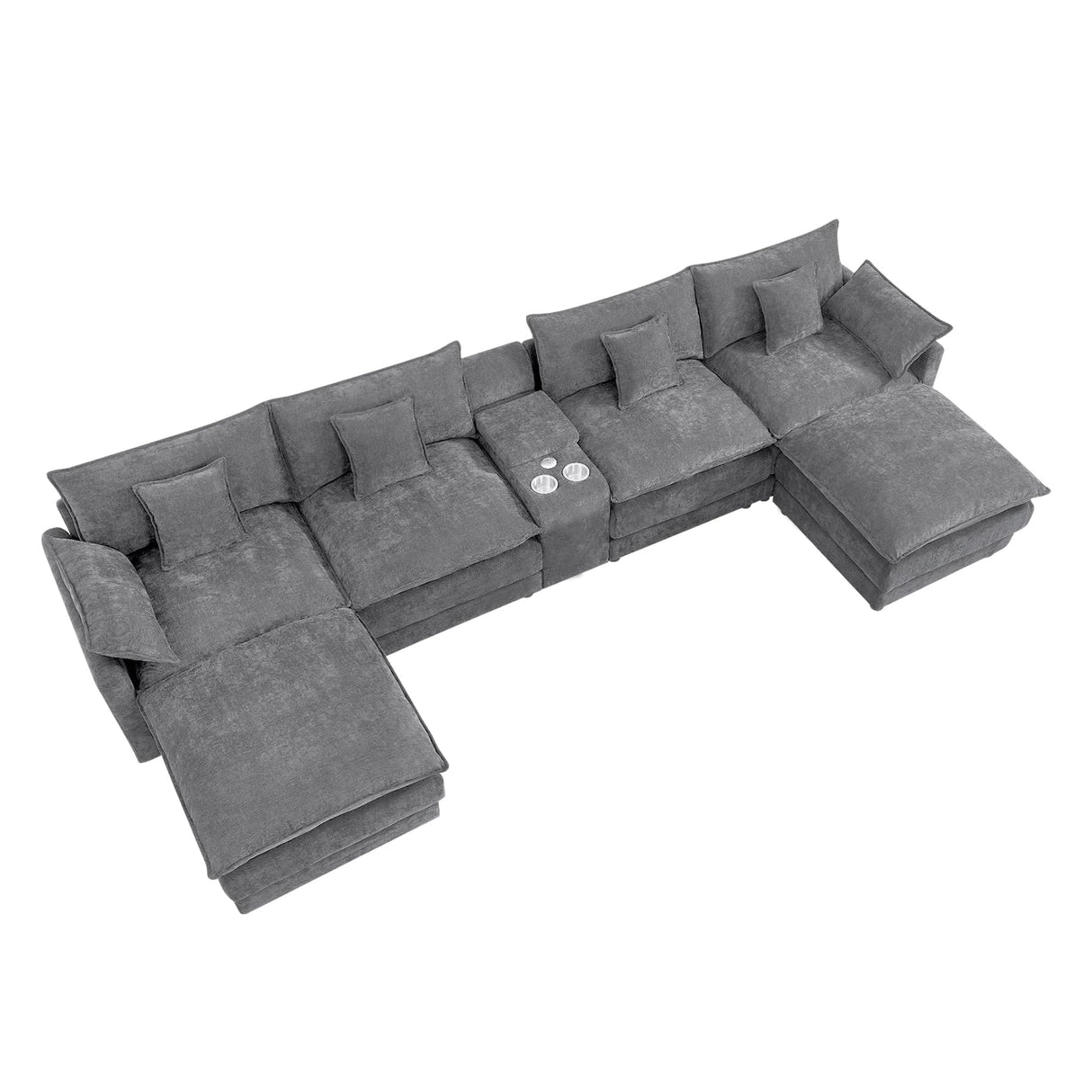 145" U Shaped Cloud Couch Sectionals Comfy Grey Sectional Couches for Living Room Modern Fluffy Oversized Modular Sofas, Chenille Large Big 6 Seat Sofa Set USB Port Central Console Ottoman ONEMMLION