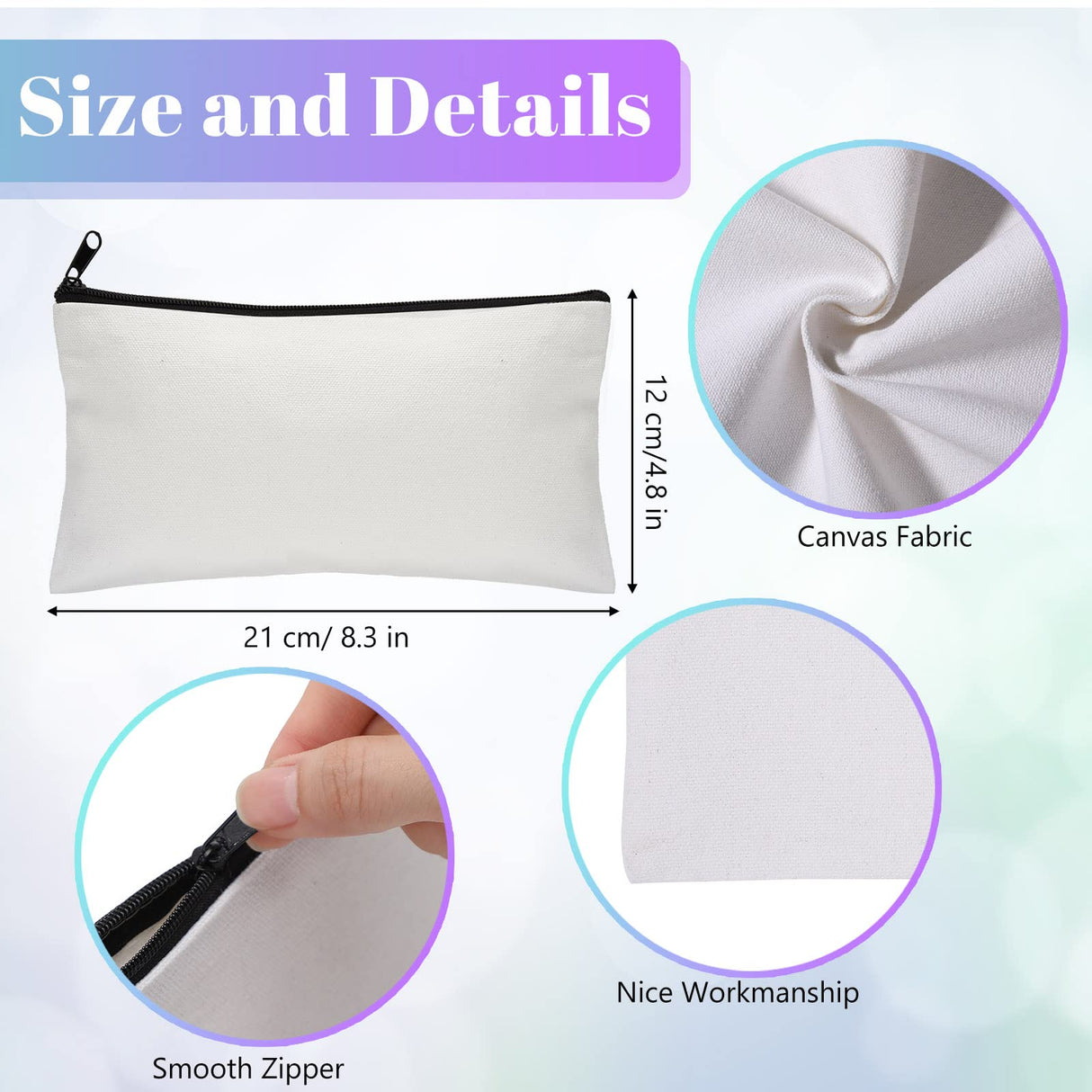 Wesiti 28 Piece Blank Canvas Tote Bag and Makeup Bag Bulk Plain Cotton Tote Bag with Handle Cosmetic Pouch with Zipper Reusable Grocery Bag for DIY Sublimation Embroidery Craft Wedding Christmas Gift Wesiti