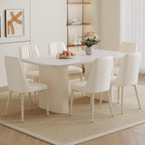 Ebullient White Oval Dining Table Set for 6, 67'' Modern Dining Table Set for 6, Cream White Oval Tabletop with Sleek Ripple Legs, 6 Soft Faux Leather Chairs, Ideal for Dining Room Ebullient