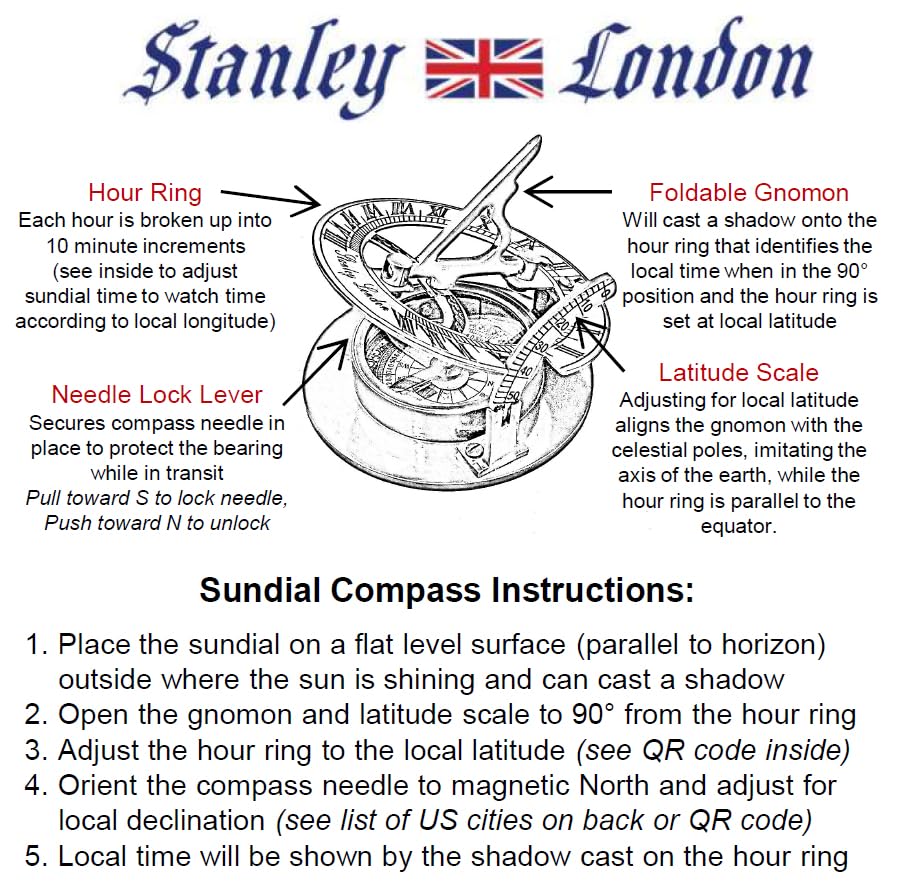 Working Antique Brass Pocket Sundial Compass | Unique Gift for Hikers, Campers, and Outdoor Enthusiasts | Optional Engraved Compass Personalized with Hardwood Box (Design My Own) Stanley London