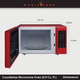 Magic Chef 0.9 Cubic Feet 900 Watt Small Stainless Countertop Microwave Oven for Compact Spaces w/ 6 Pre Programmed Cooking Modes, Red Magic Chef