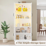 LUXOAK 71" White LED Storage Cabinet with Adjustable Shelves & 4 Doors - Perfect for Home Office, Dining Room, or Kitchen LUXOAK