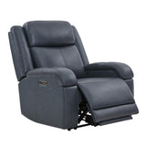 Watson & Whitely Oversized Genuine Leather Power Recliner Chairs for Big and Tall, Wall Hugger Recliner with Power Headrest & Charging Ports, Extra Large Reclining Chair for Living Room, Navy Blue Watson & Whitely