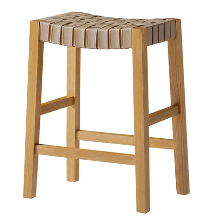 Maven Lane Emerson 26 Inch Tall Counter Height Backless Saddle Barstool in Weathered Natural Wood Finish with Avanti Bone Vegan Leather Seat Maven Lane