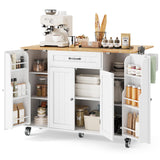 Ahomly Kitchen Island with Storage, 47.6" Rolling Kitchen Island on Wheels with Drop Leaf, Door Cabinet, Drawer, Spice Rack, Towel Rack and Knife Holder, Kitchen Cart Island Table for Kitchen, White Ahomly