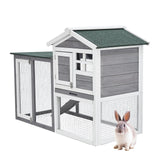 48" Wooden Rabbit Hutch Indoor Waterproof, Chicken Coop, 2 Lockable Doors Bunny Cage Indoor with Weather-Resistant Small House & Open Courtyard, Rabbit Cage Indoor with Wire Fence and Cleaning Tray TROPOW
