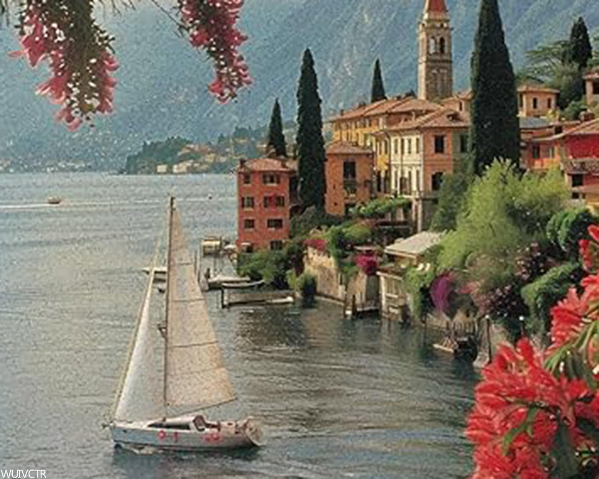 WUIVCTR Italy Lake Como Landscape Paint by Numbers for Adults Beginner DIY Painting Kits Wall Art for Home Office Decor Style 16x20inch WUIVCTR