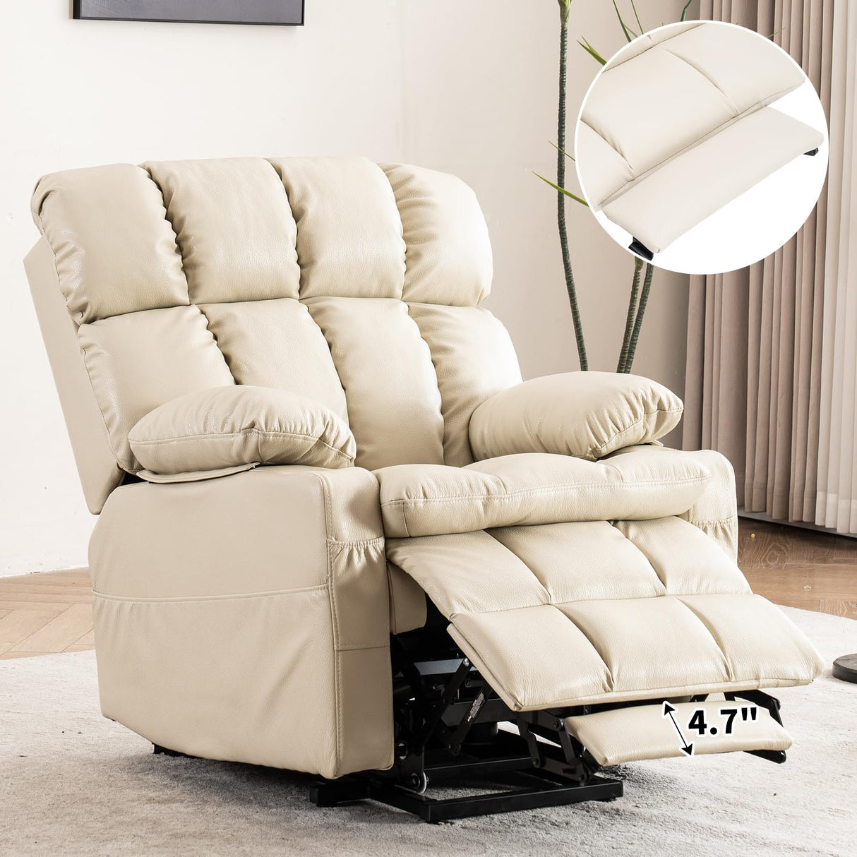 Zuacs Dual Motor Power Lift Recliner Chair for Elderly,Infinite Position, Lay Flat Recliner with Massage and Heat, Adjustable Headrest, USB&Type-C,Cup Holders,Faux Leather Beige,Medium Zuacs