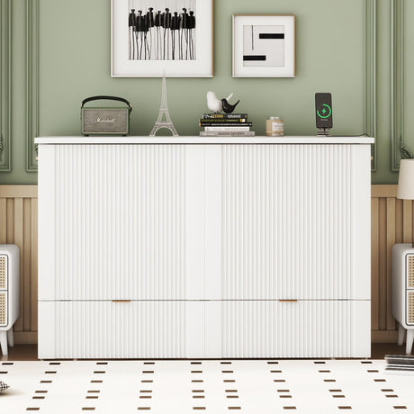 Harper & Bright Designs Full Size Murphy Bed, Wood Full Wall Bed with Drawer and a Set of Sockets & USB Ports, Pulley Structure Design, White Harper & Bright Designs