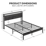 LIKIMIO Queen Bed Frame with Headboard, Dark Wood Camas Queen with Strong Supports, Sturdy, Noise-Free, No Box Spring Needed, Charcoal Grey LIKIMIO