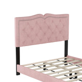 Merax Upholstered Platform Bed, Full Size Velvet Fabric Wooden Bed Frame with Rivet Design & Tufted Headboard for Bedroom, Wood Slat Support, No Box Spring Needed, Easy Assembly (Pink) Merax