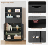 Iwell Tall Bathroom Cabinet, Storage Cabinet with 2 Drawers & Adjustable Shelves, Bathroom Storage Cabinet for Living Room, Dining Room, Entryway, Black Iwell