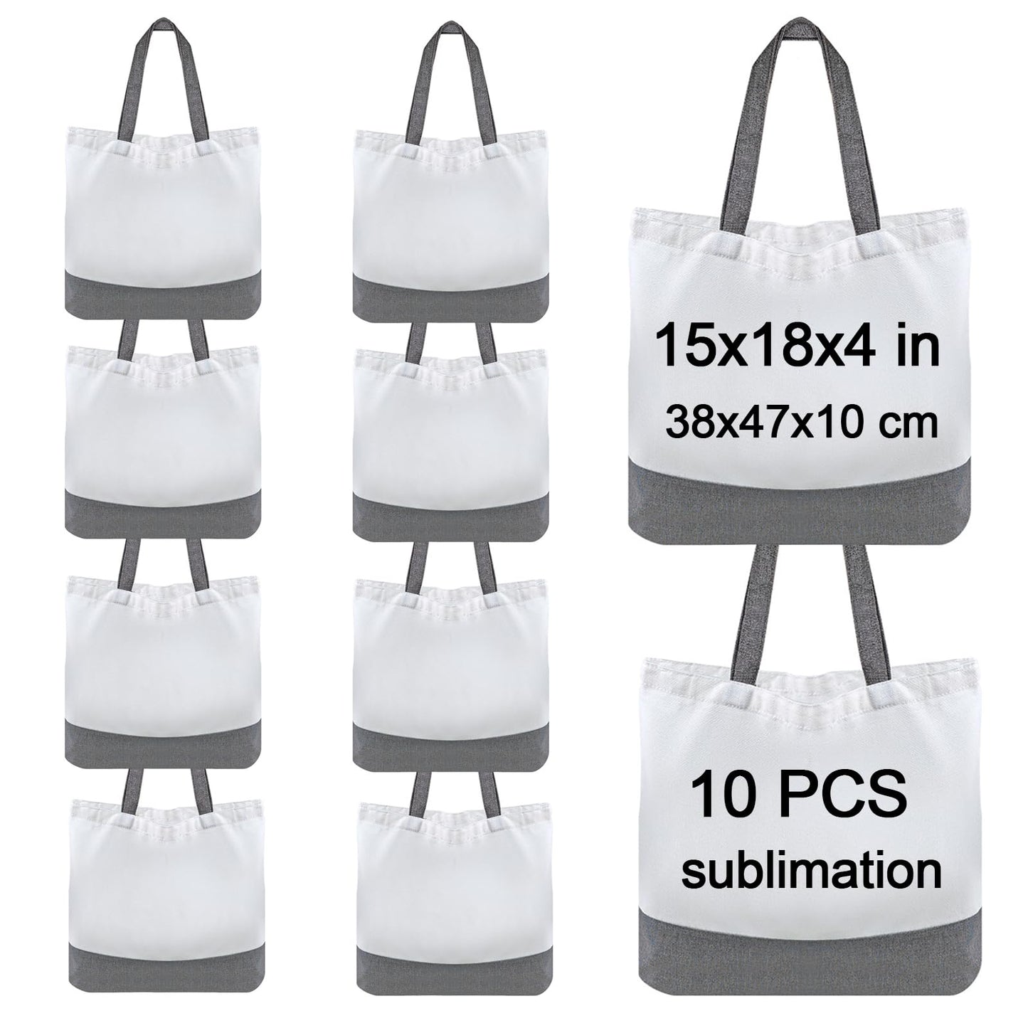 OKBA 10 pcs Sublimation Tote Bags,polyester tote bags for sublimation, blank canvas tote bags for DIY Crafting and Decorating (10, grey/White)