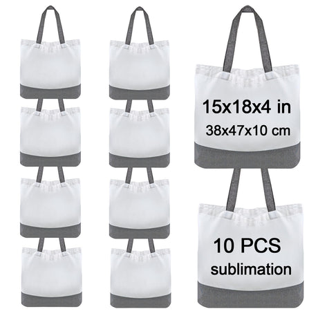 OKBA 10 pcs Sublimation Tote Bags,polyester tote bags for sublimation, blank canvas tote bags for DIY Crafting and Decorating (10, grey/White) OKBA