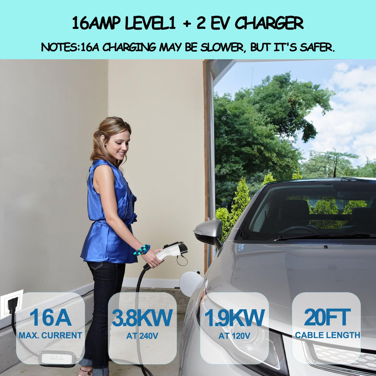 ENERGYGENIE EV Charger, 16Amp 110V/240V Portable Level 1 Level 2 Electric Vehicle Charging Station with NEMA 6-20 Plug & NEMA 5-15 Adapter for J1772 Electric Cars ENERGYGENIE