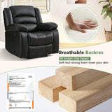 ANJ Black Recliner Chair with Overstuffed Arm and Back, Breathable Faux Leather Manual Reclining Chairs, Living Room Single Sofa Recliners ANJ