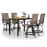 PHI VILLA 5 PCS Outdoor Bar Set, Counter Height Swivel Chair with Rectangle Metal Table, Textilene Fabric and Quick-Drying Waterproof,High Patio Set for Garden, Yard, Poolside PHI VILLA