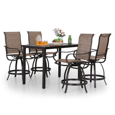 PHI VILLA 5 PCS Outdoor Bar Set, Counter Height Swivel Chair with Rectangle Metal Table, Textilene Fabric and Quick-Drying Waterproof,High Patio Set for Garden, Yard, Poolside PHI VILLA