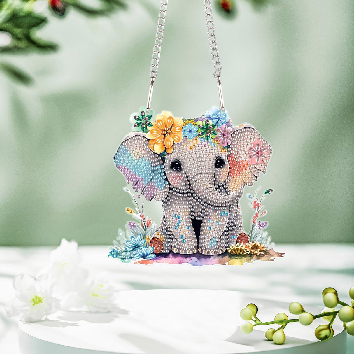 Diamond Art Painting Pendant Kits 5D Diamond Art Painting Art Hanging Kit Animal Elephant DIY Diamond Crystal Window Pendant Kit for Adults Gift Wall Home Decoration AiYuanzsh