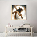 VCLKDIY Jesus Pray Cross Diamond Art Kits for Adults, 5D Diamond Painting Kits for Adults Beginners, DIY Full Round Drill Diamond Dot Painting Gem Art Kits for Adult, Home Wall Decor 13.8x13.8 Inch VCLKDIY