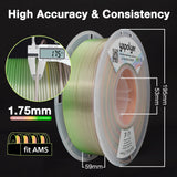 YXPOLYER PLA Filament Premium 4-Color Silk PLA 3D Printer Filament 1.75mm 1kg, Multicolor Mini Rainbow, Gold, Green, Purple, Bronze yxpolyer