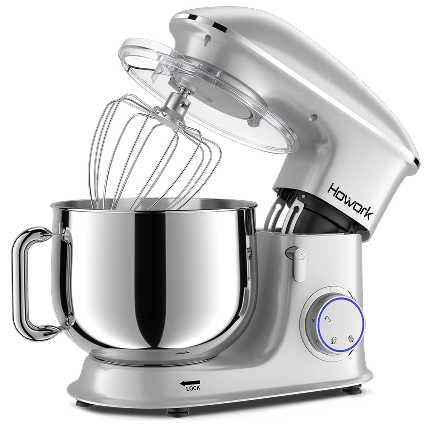 HOWORK 8.5QT Stand Mixer, 660W 6+P Speed Tilt-Head, Electric Kitchen Mixer With Dishwasher-Safe Dough Hook, Beater, Wire Whip & Pouring Shield(8.5 QT, Silver)