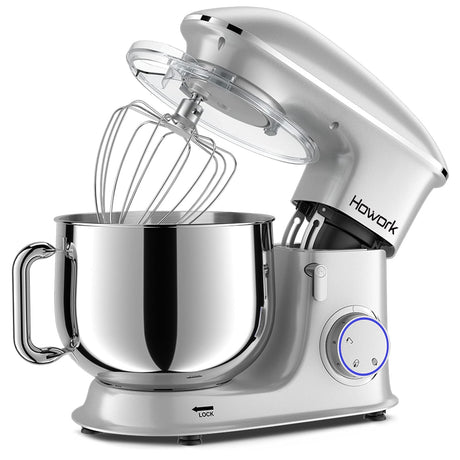 HOWORK 8.5QT Stand Mixer, 660W 6+P Speed Tilt-Head, Electric Kitchen Mixer With Dishwasher-Safe Dough Hook, Beater, Wire Whip & Pouring Shield(8.5 QT, Silver) HOWORK