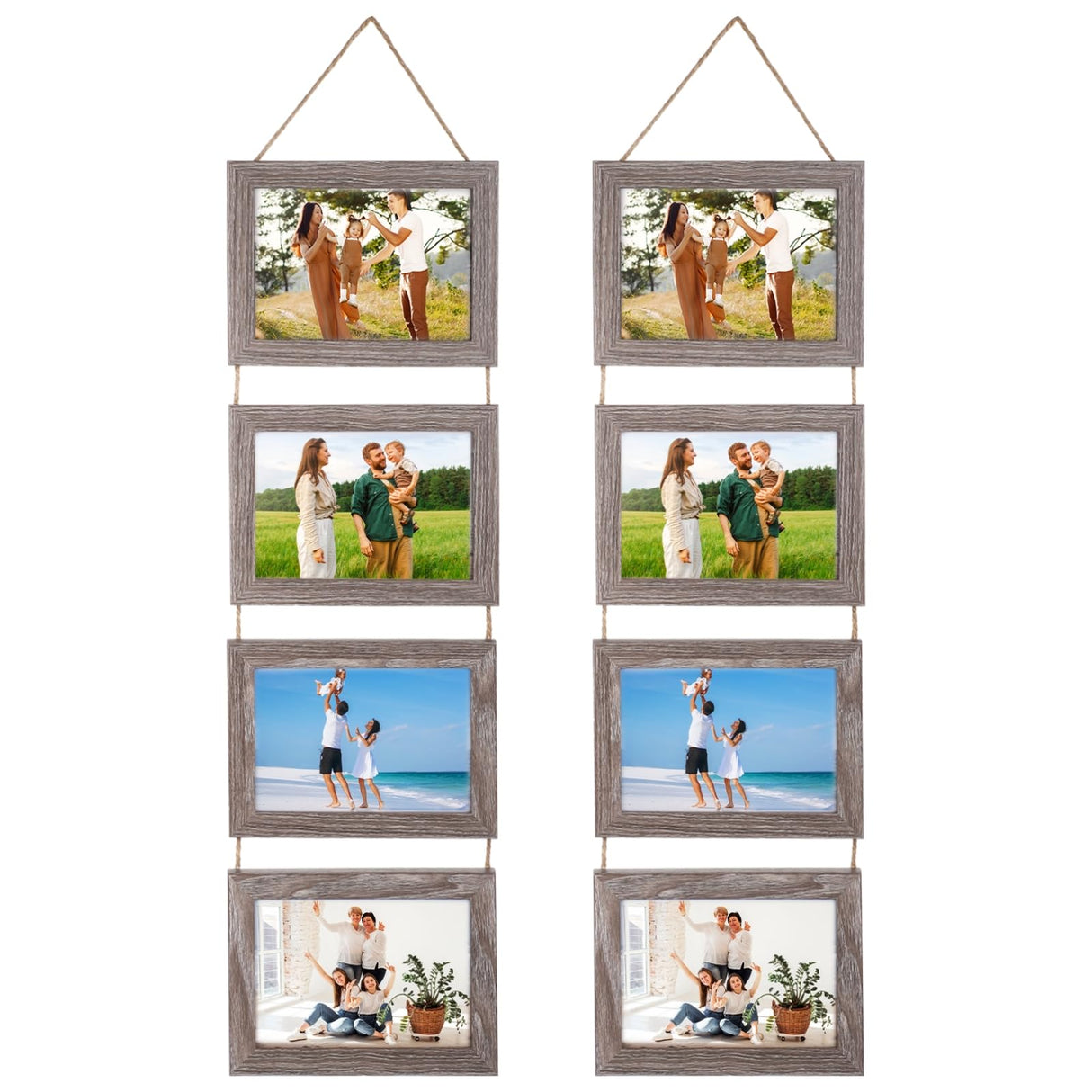 yeesport 2 PCS Farmhouse Wooden Hanging Photo Frames, Rustic Wall Picture Display with Jute Rope, Acrylic Panel 4-Photo Collage Frames for Living Room, Bedroom, Office, Stairs Decor yeesport
