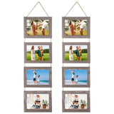 yeesport 2 PCS Farmhouse Wooden Hanging Photo Frames, Rustic Wall Picture Display with Jute Rope, Acrylic Panel 4-Photo Collage Frames for Living Room, Bedroom, Office, Stairs Decor yeesport