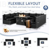 NICESOUL 9 Piece Extra Large Outdoor Patio Furniture Conversation Set with Fire Pit Natural Gas/Propane, 29.3'' High Back Modular Deep Seat Sectional Sofa Set for Outside, 2 Color Cushion Black&Gray NICESOUL
