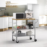 3 Tier Rolling Kitchen Carts on Wheels with Storage,650Lbs Heavy Duty Utility Carts with Wheels,Kitchen Island with Wood Tabletop,Metal Serving Rolling Cart for Small Appliance Food Cart,Wood+Metal BolDuck