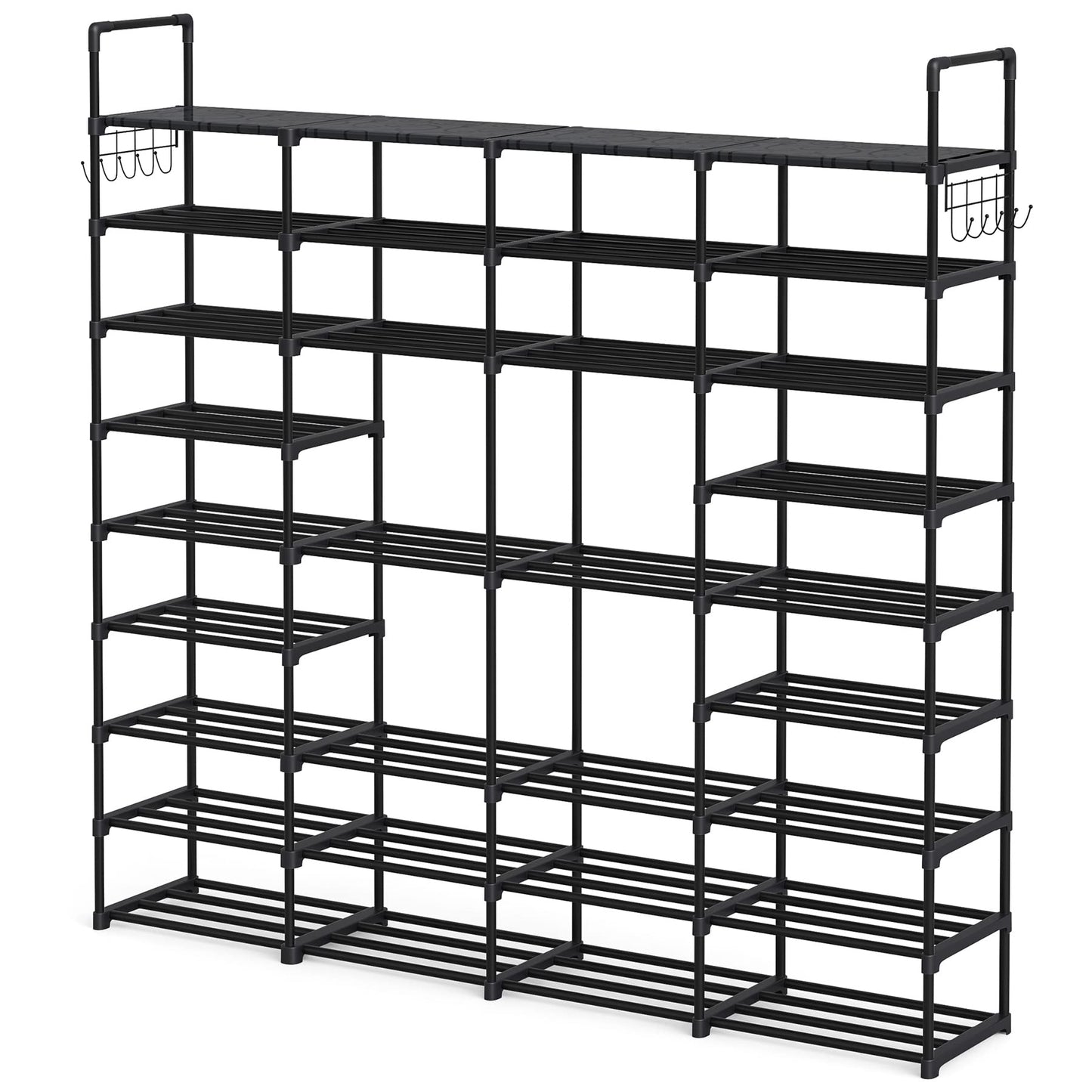 Tribesigns Large Shoe Rack Organizer Closet for Entryway Bedroom Hallway, 9 Tier 72 Pair Heavy Duty Shoes Shelf Storage with Side Metal Hook, Black - WoodArtSupply