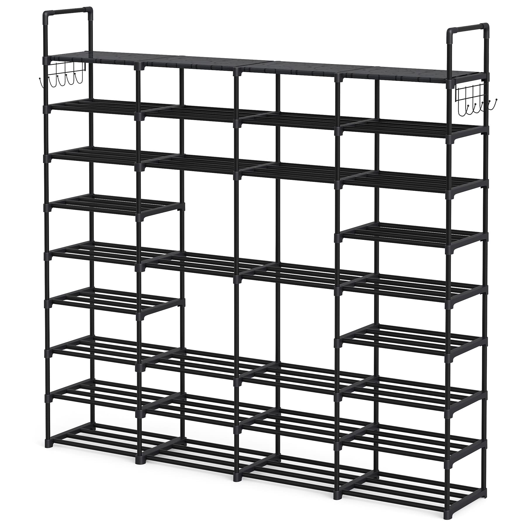 Tribesigns Large Shoe Rack Organizer Closet for Entryway Bedroom Hallway, 9 Tier 72 Pair Heavy Duty Shoes Shelf Storage with Side Metal Hook, Black - WoodArtSupply