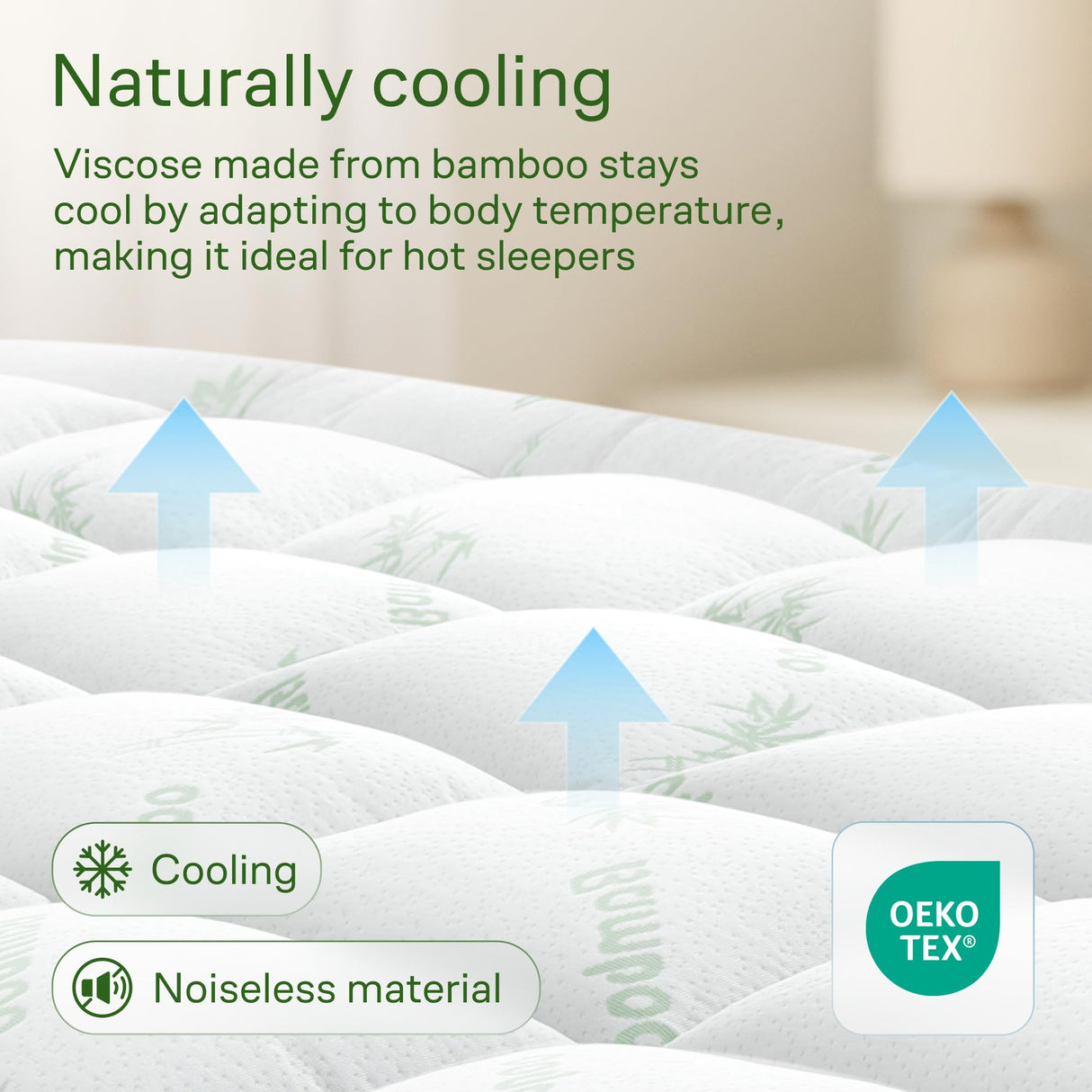 Ultra Soft Queen Size Mattress Topper - Viscose Made from Bamboo Pillow Top Mattress Pad for Back Pain Relief - Naturally Cooling for Hot Sleepers, Green Niagara Sleep Solution